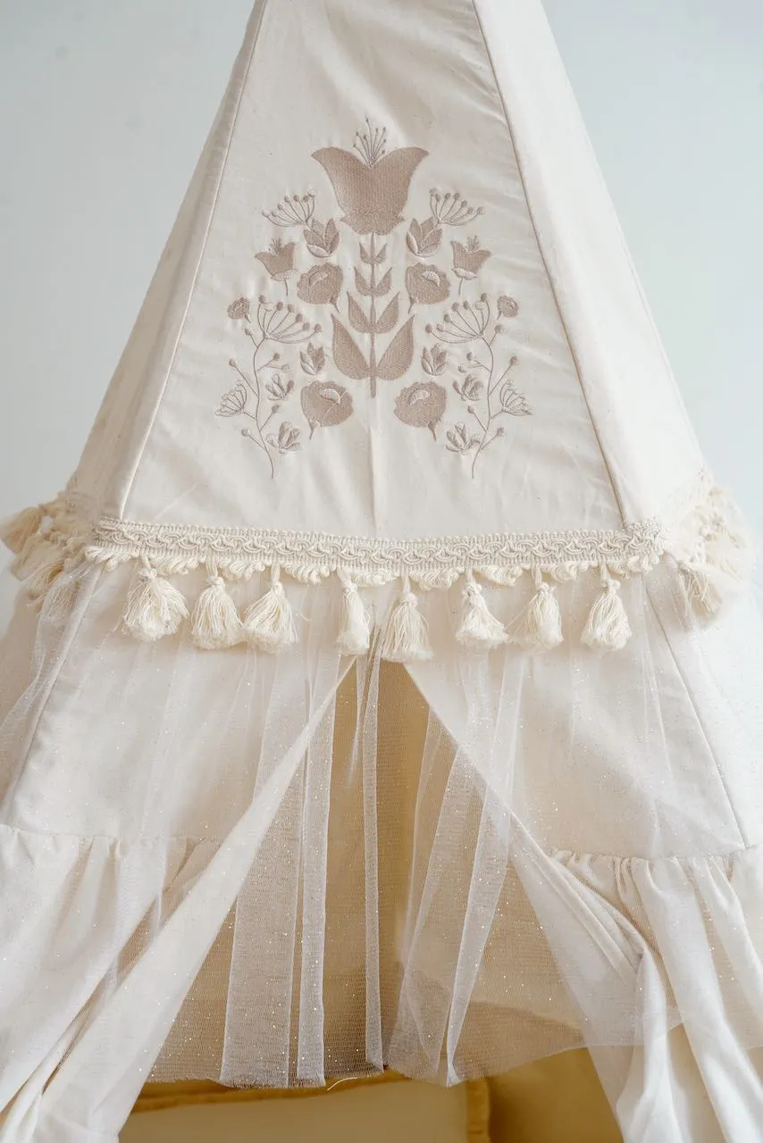 Boho Teepee Tent with Frills and Embroidery