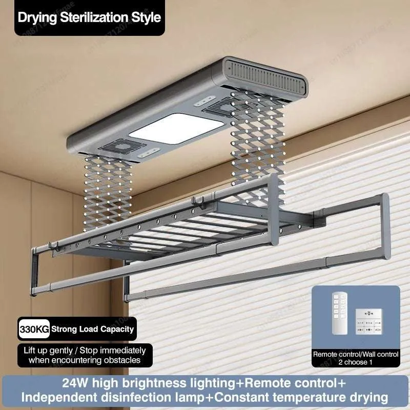 Electric Remote Control Lifting Clothes Drying Rack - Foldable and Extendable Aluminum Alloy Design