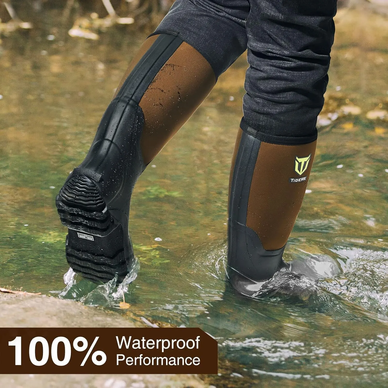 TIDEWE Rubber Boots for Men Multi-Season, Waterproof Rain Boots with Steel Shank, 6mm Neoprene Sturdy Rubber Outdoor Hunting Boots (Black, Brown, Next Camo G2)