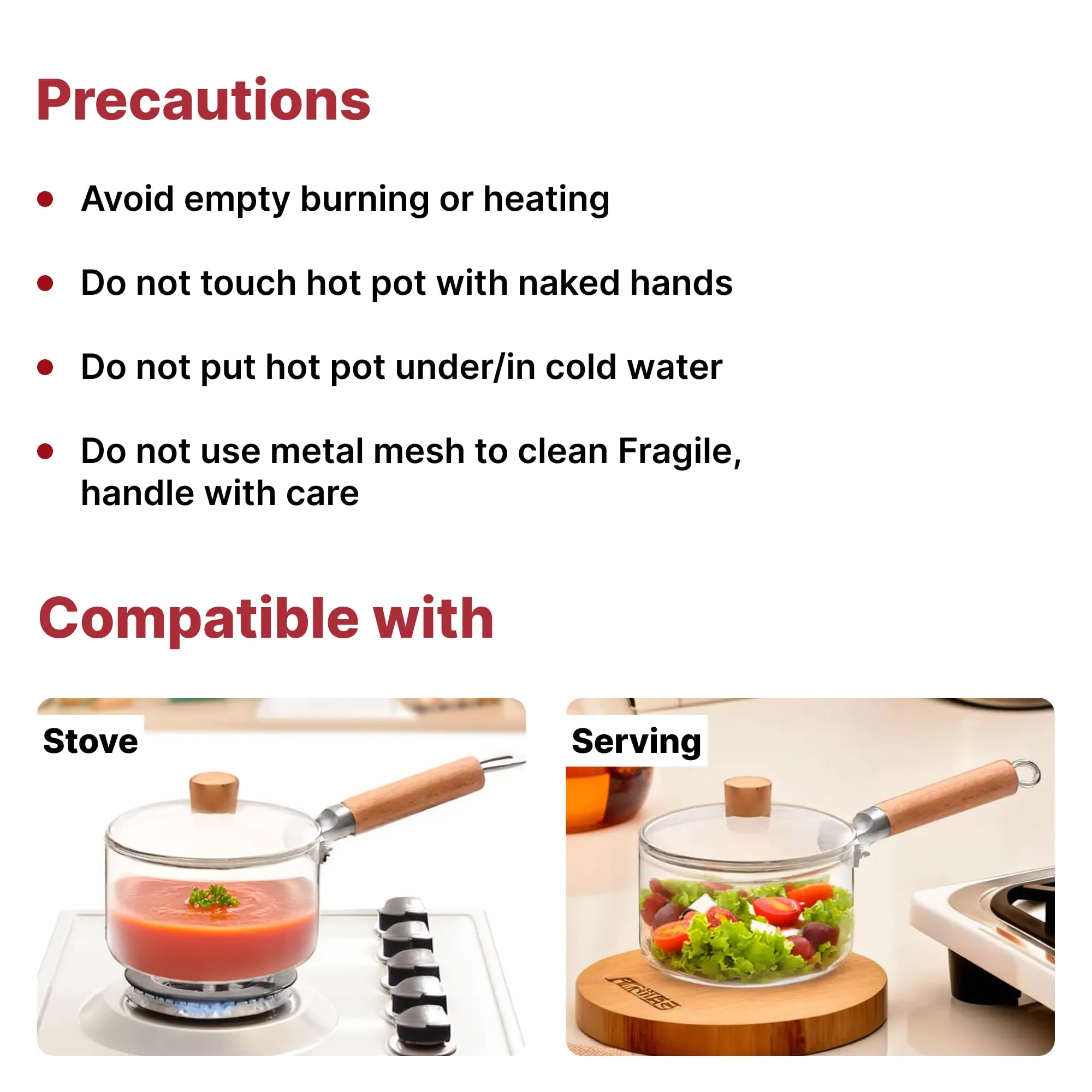 USHA SHRIRAM Borosilicate Sauce Pan with Lid & Handle (1.45L) | Small Milk Tea Pan | Boiling Pan | Patila for Cooking, Boiling | Glass Cookware for Gas Stove | Gift for Housewarming (Clear)